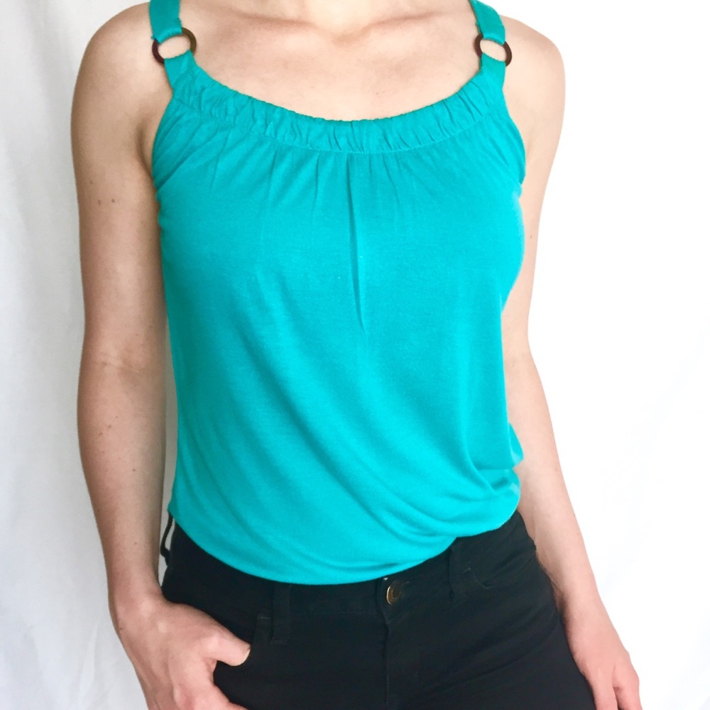 Banana Republic Teal Tank Top Ring Strap Built in Bra Summer Vacation Resortwear